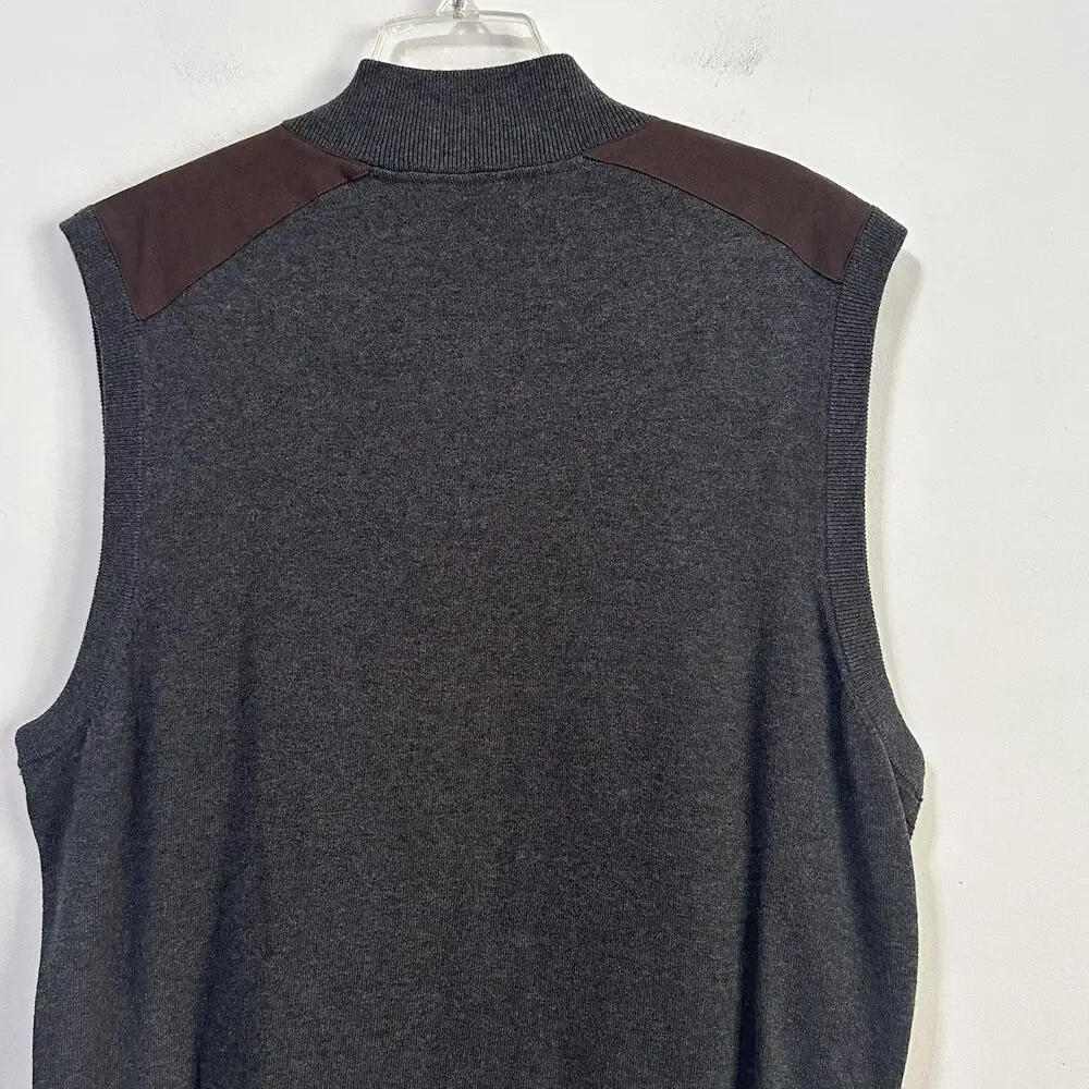 Roundtree & Yorke Mens Zip Front Sweater Vest XL Gray Faux Suede Patch Work Knit